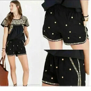 Madewell Springtime Embroidered Black Pull On Shorts w/ Pockets Womens Sz‎ XS